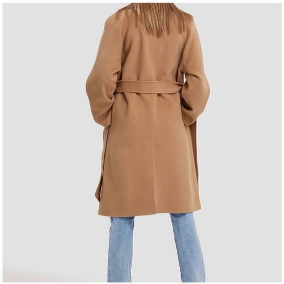 Gentle Herd Women’s Single Breasted Belted Wrap Wool Coat in Color Camel - Picture 4 of 16